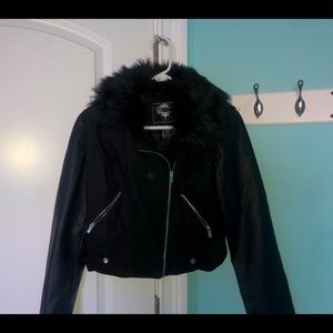 black leather feather jacket